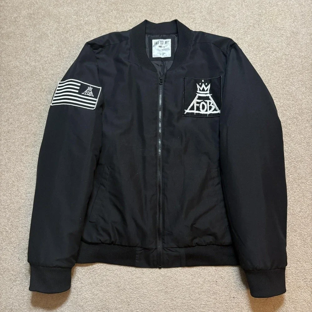 Fall Out Boy Bomber Jacket Mens XL Black This Is Our Culture Embroidered - Picture 1 of 11